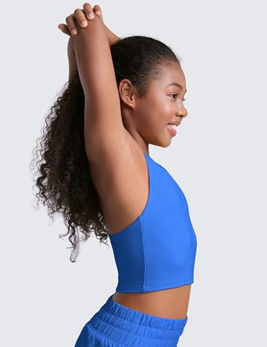 Image of CRZ YOGA Girls Butterluxe Double Lined Crop Tank | Dance, Extremely Soft, Tight Fit, High Neck, Athletic, Sleeveless Tops for Teen