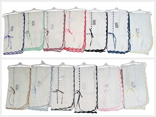 Baby Shawl Spanish With Colour Stripe and Knitted Ribbon Baby Blanket Shawl (Baby Blue)