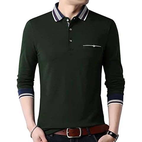 XTAPAN Men’s Long Sleeve Polo Shirt Casual Slim Fit Cotton Golf Pullover Shirt with Collar Dark Green US XS Cover
