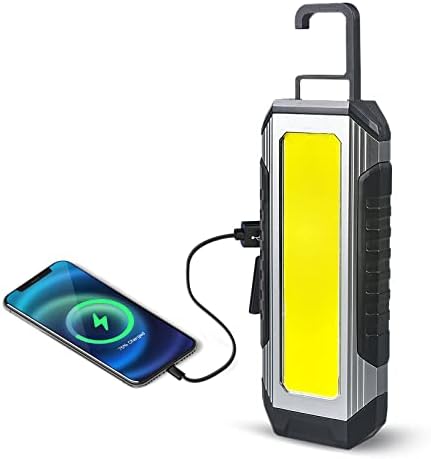 Job Site LightingWork Light, Rechargeable LED Work Light 1200 Lumens, Portable Magnetic Work Light 7 Modes, with Magnetic Base and Hook Mechanic Light for Under Hood/Car Repairing/Inspection/Camping