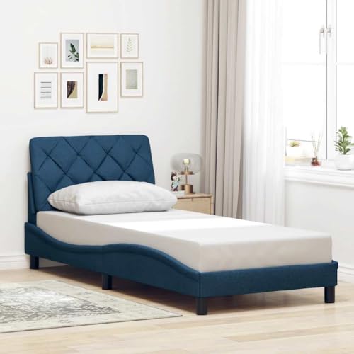 vidaXL Bettgestell ohne Matratze Blau 90x190 cm Stoff, Bettrahmen, SchlafzimmerBettgestell EinzelBettgestell Bettgestell Schlafzimmermöbel, Stoffbett