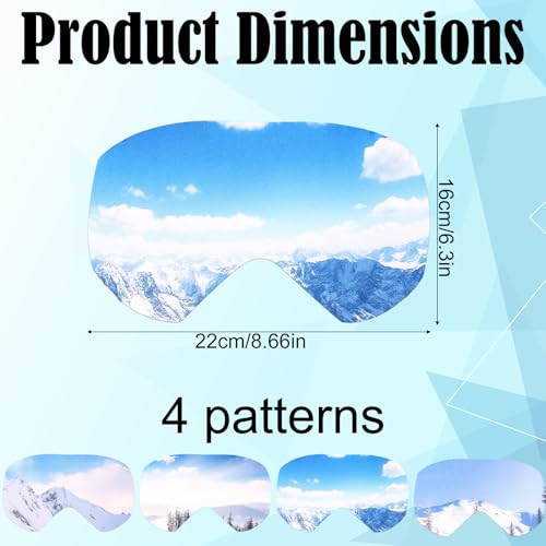 Sinbana 4pcs Ski Snowboard Goggle Cover Sleeves, 4 Snowy Mountains Patterns Polyester Ski Goggle Lens Cover Protectors for Adults Kids Travel Storage Accessories Scratch-Resistant & Dust-Resistant