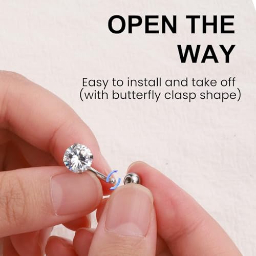 14G Stainless Steel Belly Button Rins, Heart CZ Belly Barbell Piercings, Cute Navel Piercing Jewelry For Women4