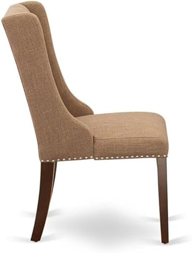 Miniatura 5 de East West Furniture FOP3T47 Forney Parsons - Juego de 2 sillas de comedor tapizadas de tela de lino color sable con botones copetudos, color caoba