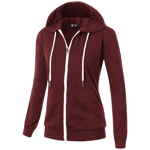 Image of GIVON Womens Casual Zip Up Hoodie Cotton Blend Soft Fabric Basic Layering Hooded Jacket with Kangaroo Pocket