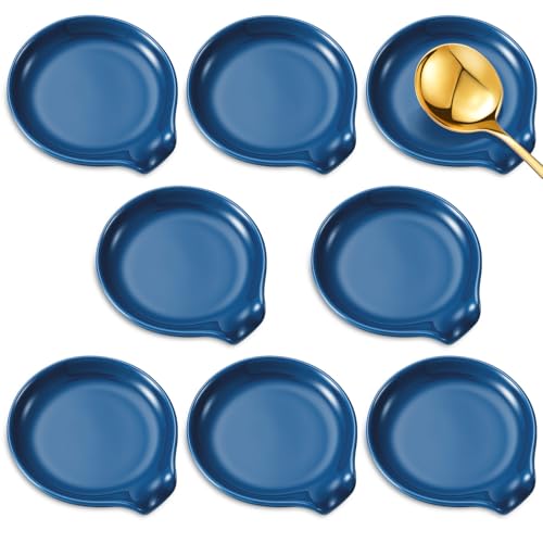 Image of Irenare 8 Pcs Ceramic Spoon Rest for Stove Top, 3.74 Inch Porcelain Spoon Holder, Coffee Utensil Rest Heat Resistant Dishwasher Safe for Home Kitchen Accessories Gift(Blue)