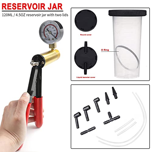 image for CARSC Hand Held Vacuum Pump Tester Set Vacuum Gauge and Brake Bleeder 