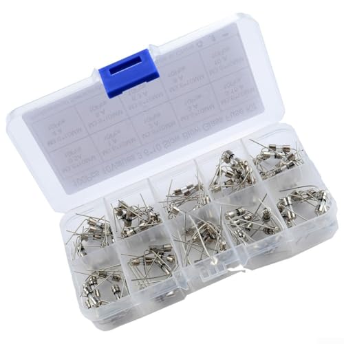 Oniissy Fusibile in vetro da 3,6 x 10 mm, con pin, kit da 100 pezzi, 10 specifiche 0,5 A-10 A, 250 V diretto, per apparecchiature elettriche ed elettrodomestici