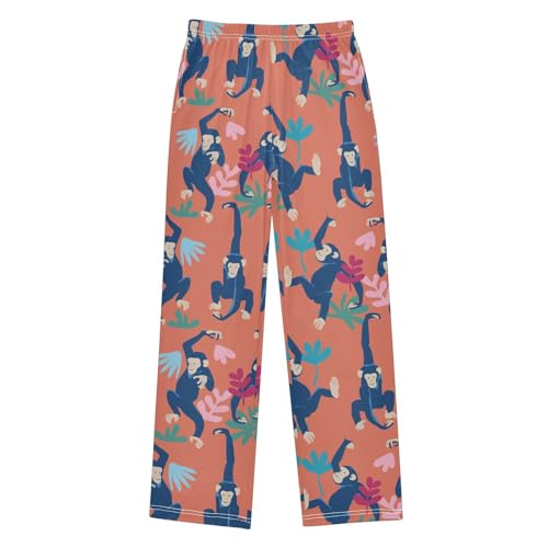 ZZXXB Monkey and Leaves Boys Long Pants Soft Trousers Elastic Waist Kids Lounge Bottoms with Pockets S-XL