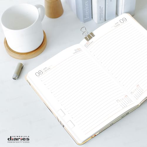 Image of Jhingalala Diary 2026 - Floral Theme Printed Hard Bound Daily & Monthly Planner 2026 with Monthly Index Cut and Ribbon Bookmark | 1 Day to a Page Format | 365 Dates Personal Diary | Size 21x15 cm