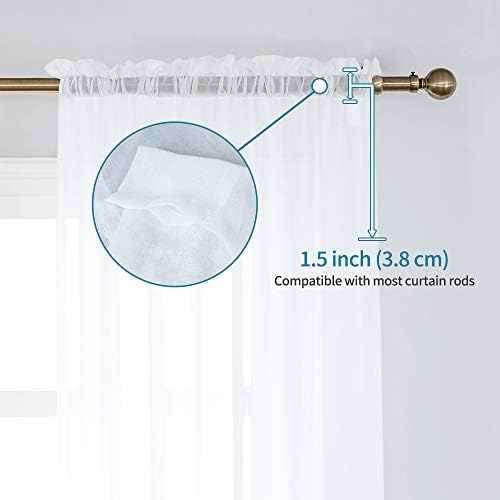 Anjee Voile Sheer Curtain 52 x 84 Inch, 2 Panels Semi Transparent Chiffon Curtains Sheer White Window Curtains for Bedroom Living Room132 x 213 cm