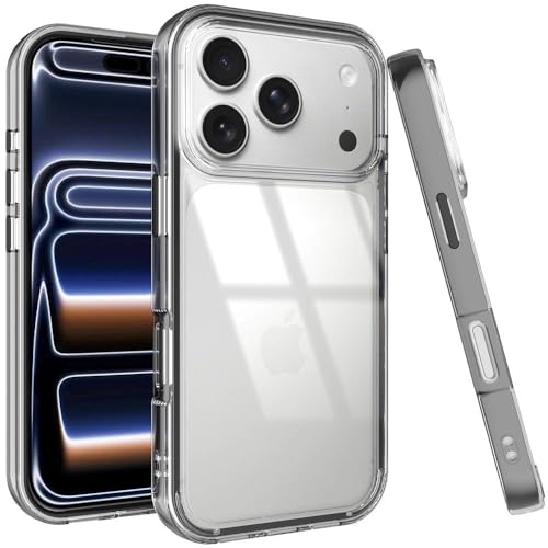 Puxicu Acrylic 2 in 1 for iPhone 17 Pro Case，Anti-Yellowing, Military-Grade Protection, Drop Shockproof Slim Phone Cover for iPhone 18 Pro 6.3", Clear+Black