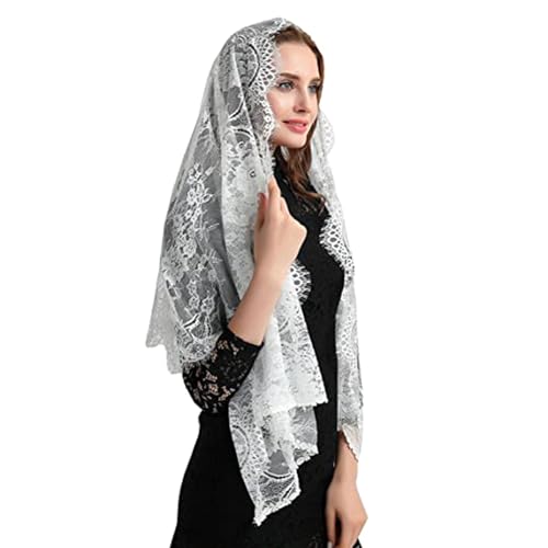 Elegant Lace Shawl Scarf Hollowed Out Neckerchief For Religious Event and Formal Occasion White/Black4