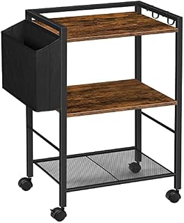 HOOBRO Mobile Printer Stand, 3-Tier Printer Cart with File Basket, Rolling Fax Stand with Adjustable Storage Shelf, Printer Rack on Wheels, for Home, Office, Copier, Scanner, Rustic Brown EBF21PS01