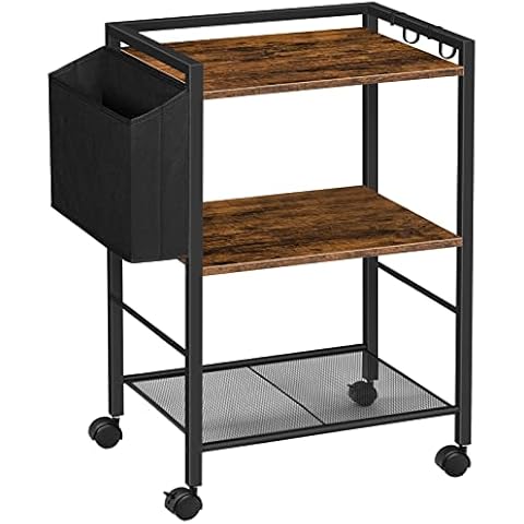 HOOBRO Mobile Printer Stand, 3-Tier Printer Cart with File Basket, Rolling Fax Stand with Adjustable Storage Shelf, Printer Rack on Wheels, for Home, Office, Copier, Scanner, Rustic Brown EBF21PS01 Cover