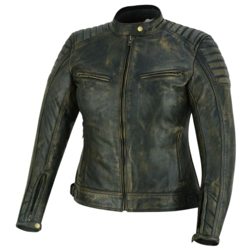 Chaqueta de Moto Vintage Marrón de Piel de Vaca para Mujer, Forro y Protectores Removibles (FR/ES, Letras, 3XL, Regular, Regular, Auténtico cuero de vaca)