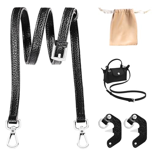 Image of Purse Straps Replacement Kit for Longchamp Mini Bags, Shoulder Crossbody Straps for Mini Pouch, Leather Crossbody Bag Strap Kit for Women Longchamp Handbag (Silver Black)