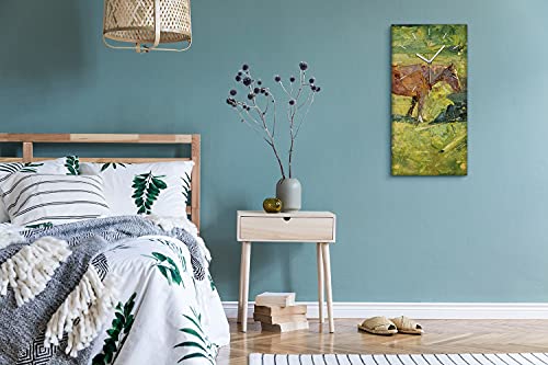 Horloge sur toile de chevaux au galop pour salon zen et silencieux 30x60cm