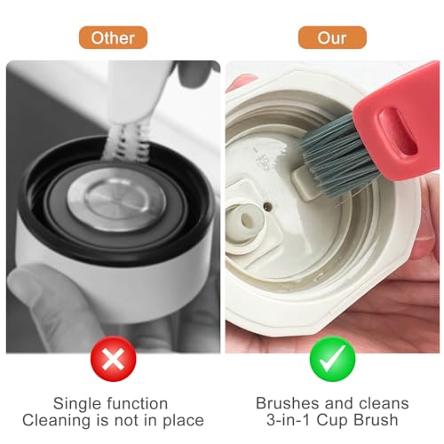 Image of Velaco 3 in 1 Water Bottle Cleaner Brush, Kitchen Cleaning Gadgets Set for Crevice Tight Space Gap, Cup Lid Cleaning Brush - Green