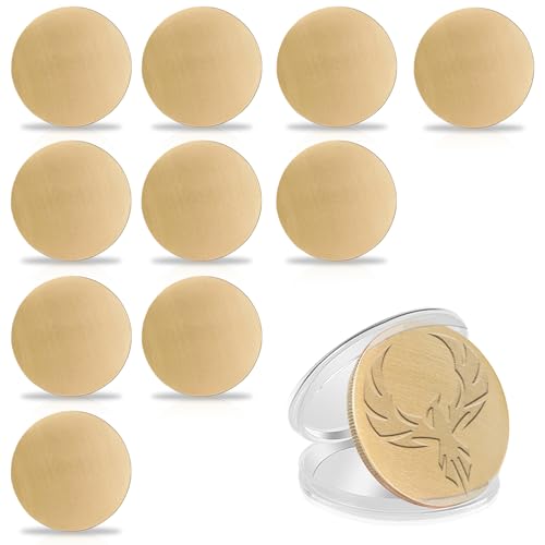 10 Pieces Blank Challenge Coin Brass Laser Engraving Blanks 40mm Diameter Full Flat Surface Coin Blanks with Acrylic Protection Box Pattern for DIY Crafts Engraving(Thickness 3mm)
