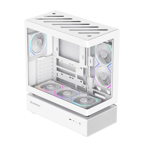 GAMEMAX N80 WH Gabinete PC ATX Mid Tower, Panel de Vidrio panorámico de 270° en el Frente y el Lateral, 6 Ventiladores ARGB PWM de 120 mm preinstalados, USB-C Gen2, Soporte BTF y GPU vertica (Blanco) - imagen 2