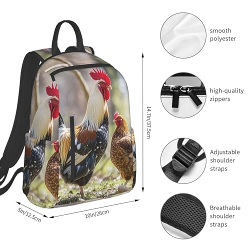 Backpack 14.7 inch Lightweight Large Bookbag Rooster and hen Daypack for Travel Office Work2