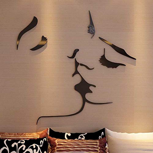 ZZFF Acrílico 3D Beso Pegatina De Pared Fotomural,DIY Par Dulce Beso Pegatina Pared,Familia Arte Decoración De Pared para Sala De Estar Dormitorio Sofá Telón De Fondo TV Pared Backgroud Negro XL Cover