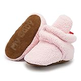 Babelvit Newborn Baby Boy Girl Soft Fleece Booties Stay On Slippers Socks Shoe Non Skid Gripper Infant Toddler First Walkers Winter Ankle Crib Shoes