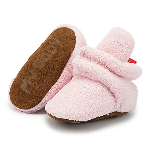Image of Babelvit Newborn Baby Boy Girl Soft Fleece Booties Stay On Infant Slippers Socks Shoe Non Skid Gripper Toddler First Walkers Winter Ankle Crib Shoes