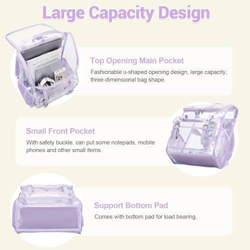 Image of DIGOBAY Clear Backpack with Lunch Bag, Leather Clear Bookbag Heavy Duty | Thick PVC Clear Backpack for Girls Women See Through Transparent Backpacks for Stadium Events College Travel Work, Purple1