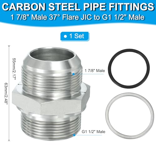 Image of PATIKIL Hex Reducing Nipple Connectors Pipe Adapter 1 7 /8 inch Male 37 Flare JIC x 1 1 /2 inch g Male, Pipe Fitting Reducer Nipple Adapter Plated Steel Hydraulic Fitting