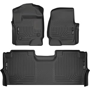 Husky Liners Weatherbeater Floor Mats | Fits 2017-2025 Ford F-250/F-350/F-450 SuperCrew Cab with Factory Carpet & with Fold Flat Storage | Front & 2nd Row, 3-pc Black – 94061