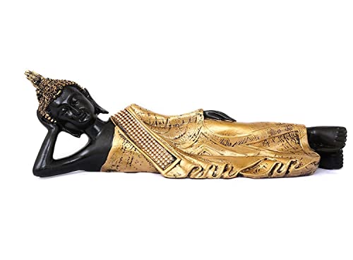 Image of eCraftIndia Polyresin Lord Buddha Idol (33.01 cm x 10.16 cm x 10.16 cm, Golden and Black)