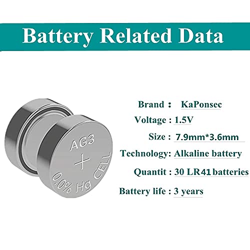Kaponsec 30Pcs Lr41 392 384 192 Ag3 Sr41 1.5V Alkaline Button Coin Cell Battery #TOP1
