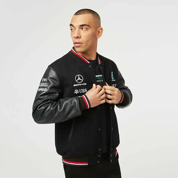 Mercedes AMG Petronas Formula One Team - Official Formula 1 Merchandise - 2022 Team Varsity Jacket - Black - S