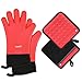 Loveuing Set de Guantes Horno y Agarraderas de Ollas Guantes de Cocina de Silicona y Algodón Almohadilla Resistente al Agua y al Calor, Tomaollas Antideslizante para Cocina Hornada Cocción y BBQ, 4PCS