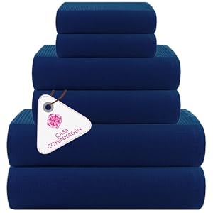 Casa Copenhagen Wafel-Frotté 6-delige set – katoen, extra groot, luxueus, marineblauw, 2 XL badlakens 70x140 cm, 2 grote handdoeken 50x80 cm, 2 grote washandjes 40x40 cm