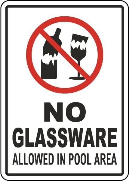 Warning Sign,Pool Rules Sign,Pool Safety Sign No Glassware Allowed In Pool Area Metal Tin Sign 8"X12" Metal Aluminum Sign