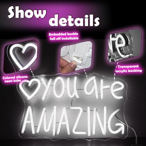 Image of You Are Amazing Neon Sign,Classroom Teen Room Wall decorations | Silicone Light Strips, Acrylic Sheets,USB Interface,Size: 13.6 in* 8.4 in,Wall Decorations in Classrooms and Teengirls' Rooms