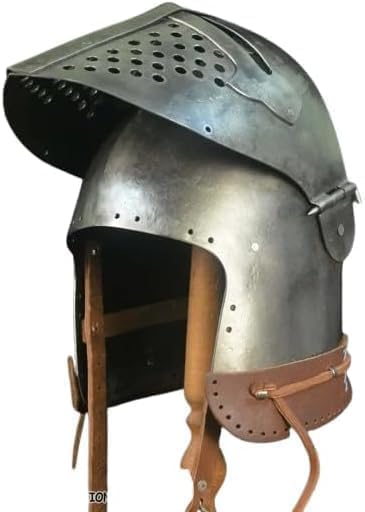 Generic Bascinet Knight Buhurt Helmet with Adjustable Visor and Comfortable Cusion Leather Strap Medieval Helmet Armour Battle Gift for Cosplay and LARP Black