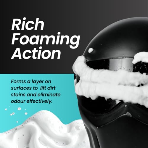 Image of GROOMMM Helmet Cleaner Spray Inner Foam 150ml With Lemonish Fragrance | Cleaner Instant Drying | Dirt Remover For Helmet Interior, Exterior & Visor With Microfibercloth | Safe For Skin & Hair