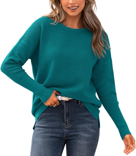 BTFBM Fall Sweaters for Women 2025 Casual Long Sleeve Sweater Striped Loose Fit Pullover Tops