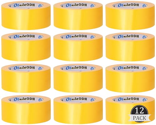 Oleitodh 12 Pack Yellow Duct Tape Heavy Duty,8.3 Mil Thickness,2 Inches x 60 Yards,Strong Industrial Strength,Flexible,No Residue,Waterproof and Tear by Hand,Multi-Use for Indoor & Outdoor Repairs