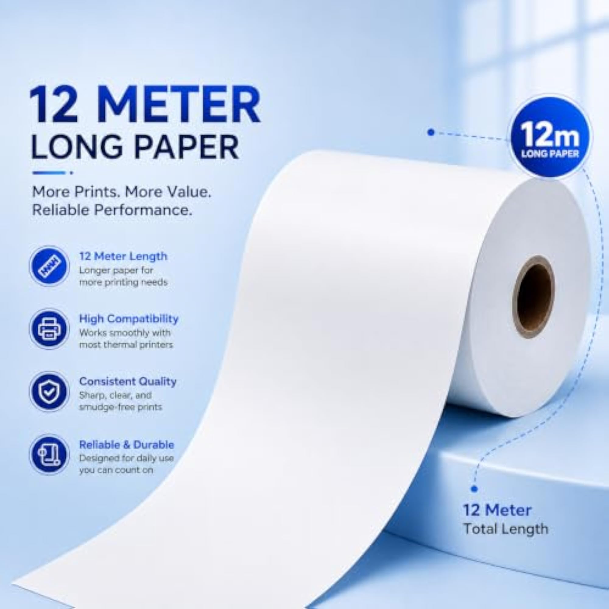 Thermal Receipt Paper Rolls 58mm x 12 Meter, Pack of 5