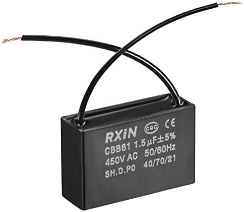 sourcing map Ceiling Fan Capacitor CBB61 1.5uF 450V AC 2 Wires Metalized Polypropylene Film Capacitors 37x23.5x12.6mm for Water Pump Motor Generator