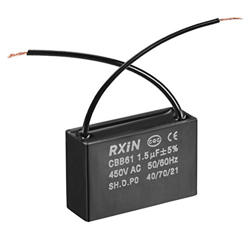 Image of sourcing map Ceiling Fan Capacitor CBB61 1.5uF 450V AC 2 Wires Metalized Polypropylene Film Capacitors 36.5x11x24.5mm for Water Pump Motor Generator