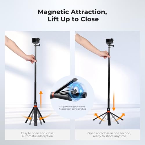 Image of K&F CONCEPT 142cm /55.9 inch Telescopic Selfie Stick Tripod for Action Camera | 2-in-1 Portable Stand Handle Stick Pole For GoPro Hero 13 /12 /11 /10 /9 /8, DJI Osmo Action 6 /Osmo Action 5 Pro /4 /3 Accessories