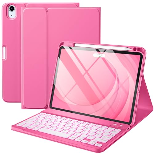 Funda con teclado para iPad Air 11 M2 M3 rosa con soporte para lápiz y protección total