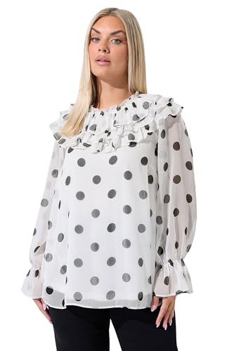 Yours Limited Collection Curve Polka Dot Frill Neck Blouse - Women's - Plus Size Curve White