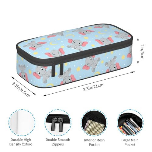 Image of Cute Baby Elephant Large Pencil Case With Zipper Compartments Stationery Pencil Bag For Kids Teens Students School Supplies